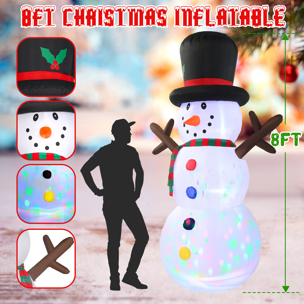 8FT Christmas Inflatable Snowman, Built-in light up for Indoor Outdoor Decoration Xmas Party Decor