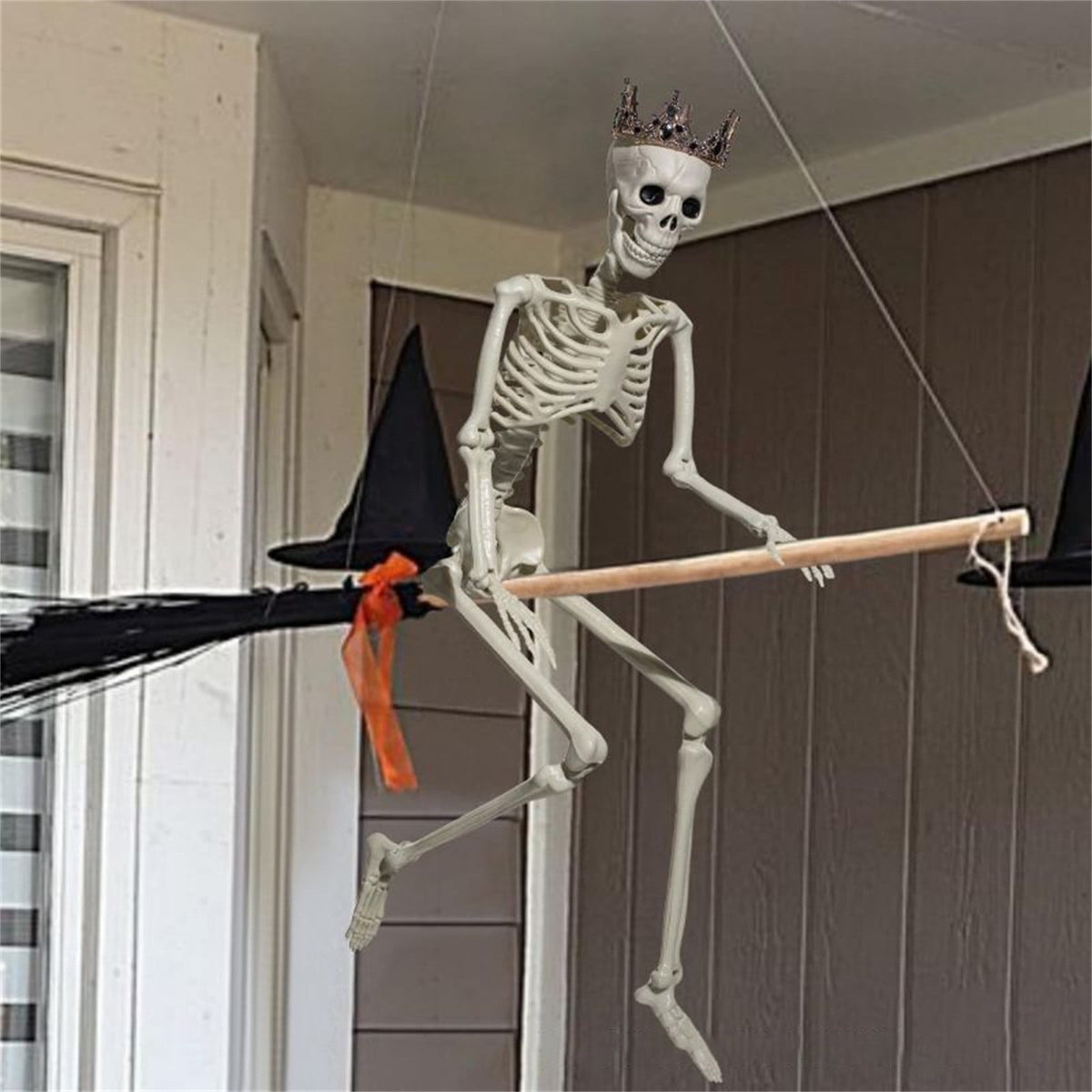 Yujia Halloween 36" Hanging Posable Human Skeleton with LED Wings and Crown, Articulated Full Body Prop for Haunted House, Party, Yard, Home Interior Display