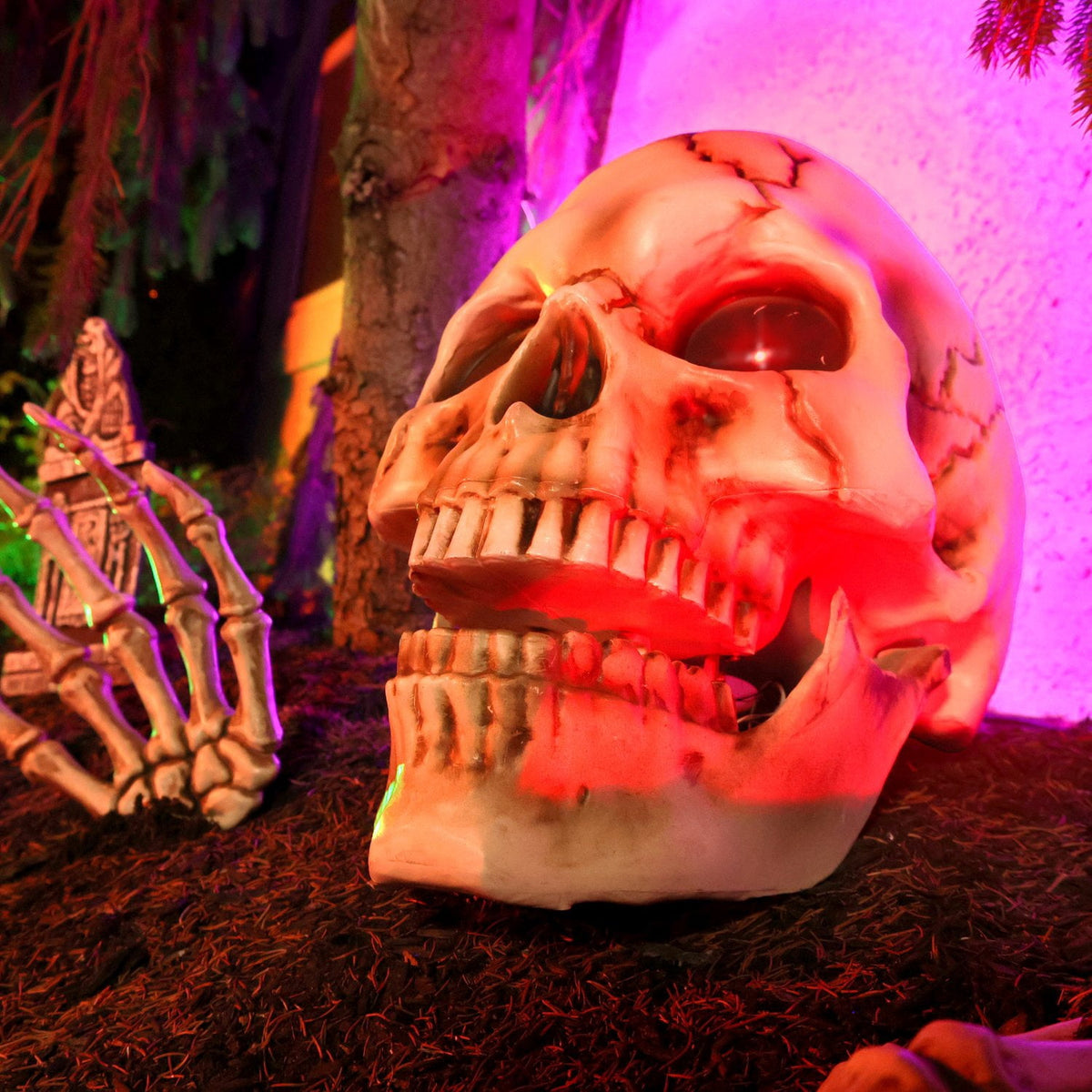Haunted Hill Farm Halloween Decoration Giant Talking Skeleton with Hands Red 1.3-Ft.