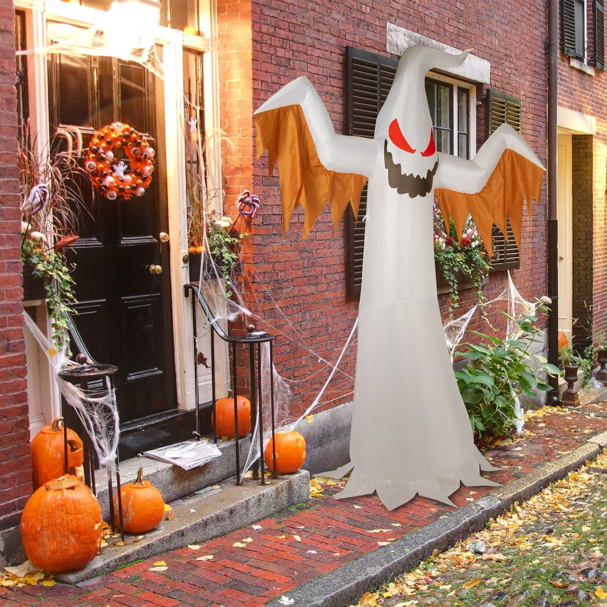 12FT Inflatable Scary Ghost with Flames and Flashing Red Eyes LED Lights for Halloween Yard Decor