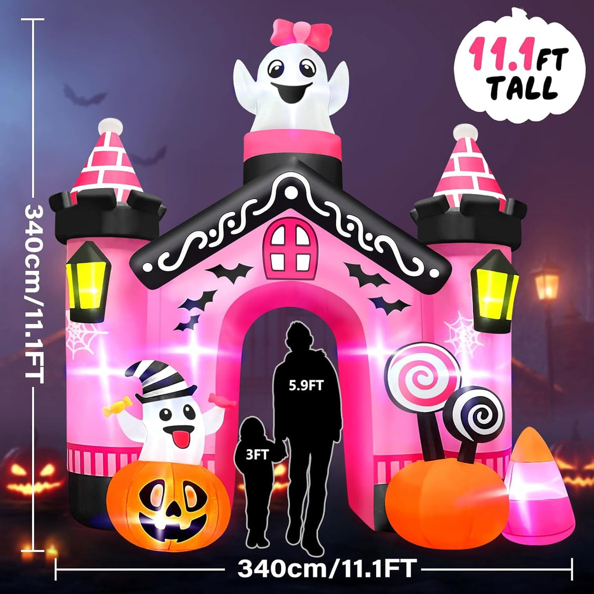 Kalolary 11 FT Halloween Inflatables Ghost Archway Outdoor Decorations, Pink Castle Arch Blow Up Decorations Scary Inflatable with Build-in Lights for Yard Garden Lawn Outdoor Decor