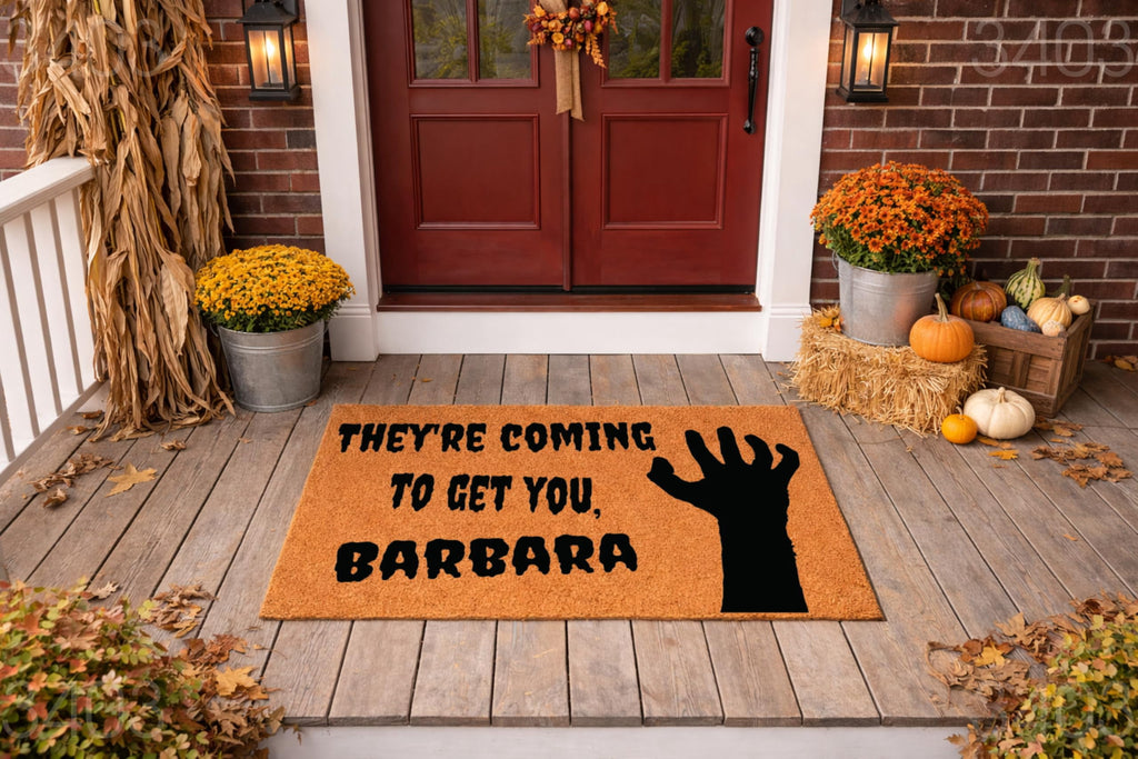 Halloween Doormat, They're Coming To Get You Barbara Quote, Zombie Hand Silhouette, Funny Scary Welcome Mat, Front Door Decor 3403 (36x60 inches) 3403