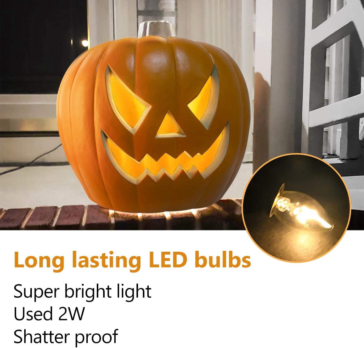 Gamexcel 21" LED Light-Up Jack O Lantern, Pre-lit Halloween Plastic Pumpkin Lights for Indoor/Outdoor Decoration - Angry Face