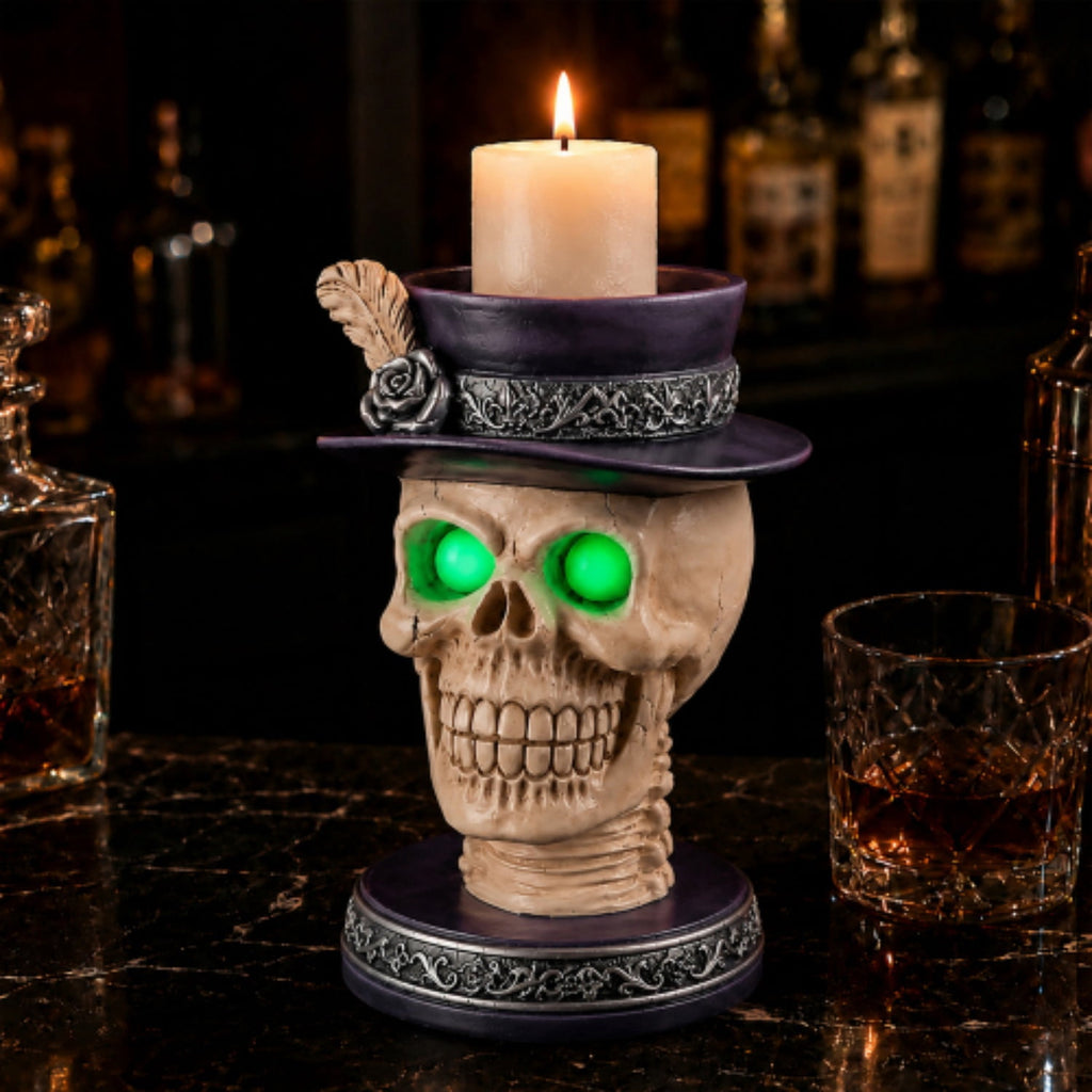 SpookHaven Halloween Ghost Resin Figurine, Light‑Up Ghost Statue with LED Glowing Green Eyes for Spooky Tabletop & Haunted House Party Decor