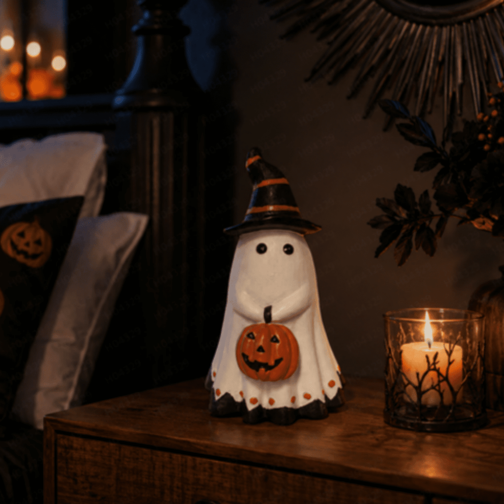 Halloween Decorations Outdoor, Lighted Hanging Ghost Decor with Witch Hat & Broom, LED Flying Ghost Decoration for Porch, Yard, Tree, Patio, Haunted House & Indoor Party 43.3in