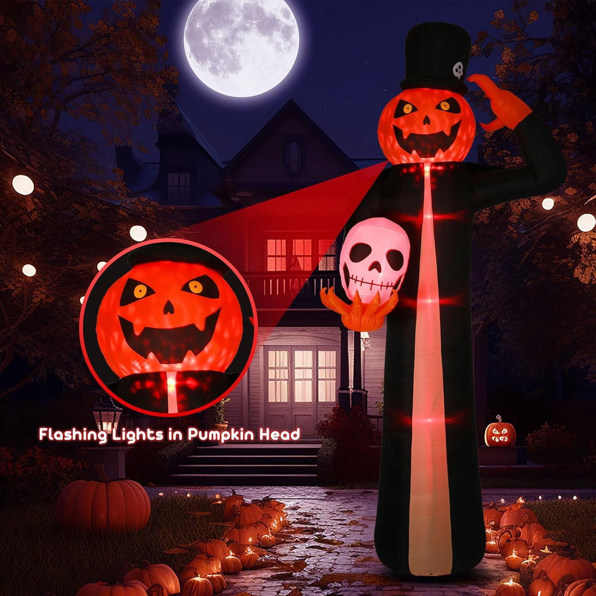Novtech 10 FT Grim Reaper Halloween Inflatables, Pumpkin Head, Motion Activated Scream, 8 RGB Light Modes, Blow Up Outdoor Yard Decorations for Trick or Treat, Lawn Garden Party & Scary Haunted House