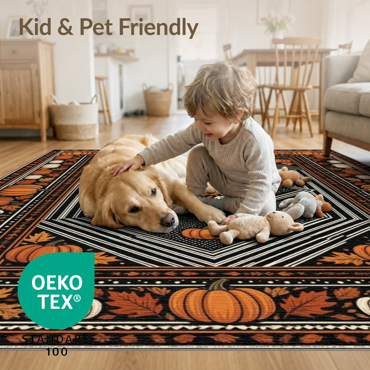 ODIKA Halloween Spooky Pumpkin Phantom Striped Entrance Door Doormat for Playroom, Bedroom, Reading Nook, Pet Friendly & Kids Safe Play