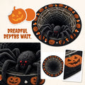 3D Halloween Spider Rug Round, Non-Slip Illusion Doormat with Pumpkin Candy Corn, Scary Web Floor Mat for Front Door Entryway Living Room Indoor Holiday Decor Party Props