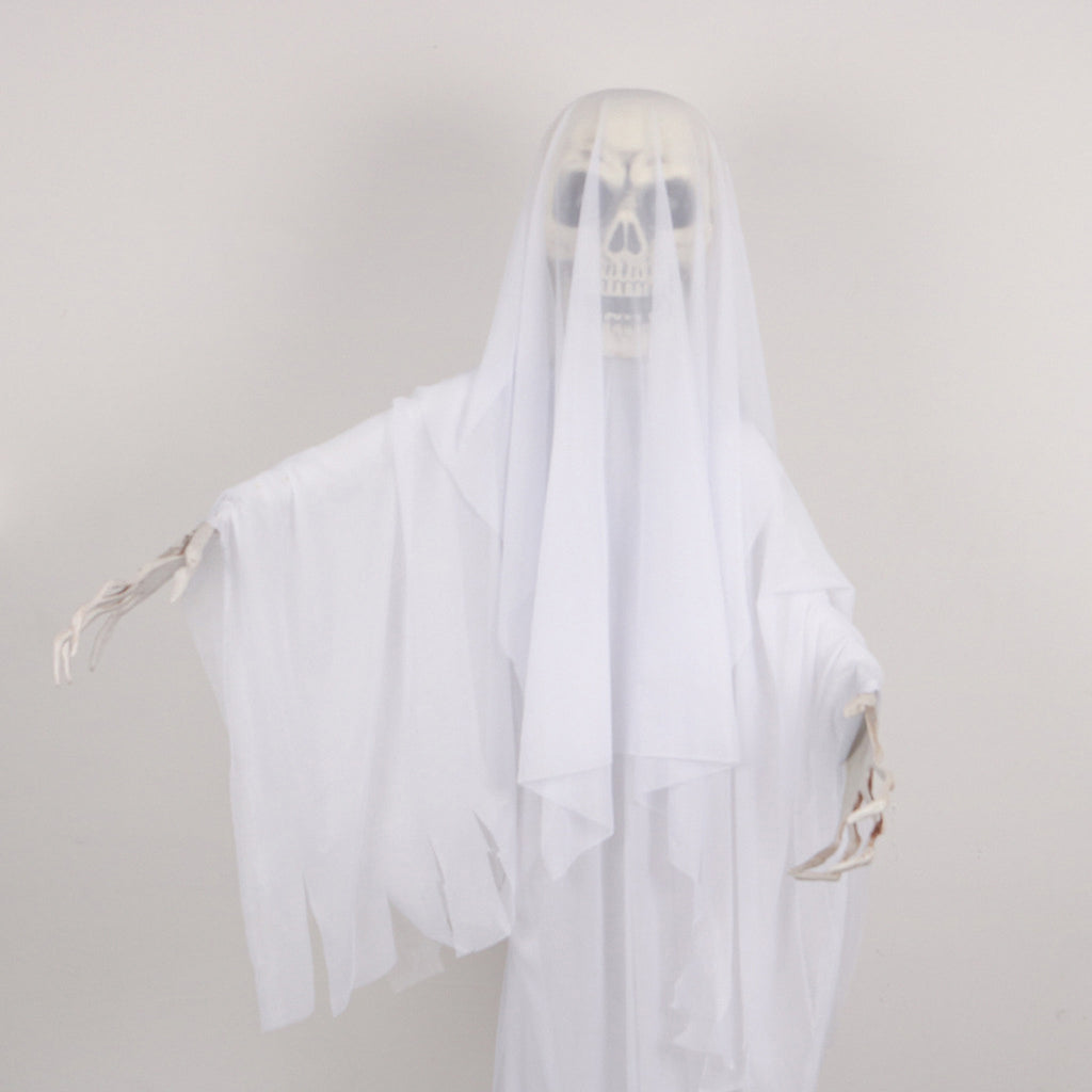Halloween Ornament Scary Ghost Bride Figure with Sound Battery Operated Halloween Skeleton Decoration Creepy Haunted House Prop-White