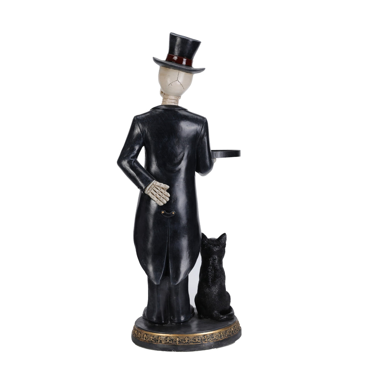 Aukfa Halloween Skeleton Butler Floor Statue with Serving Tray and Black Cat, Gothic Skeleton Decor for Entryway, Party and Home Decoration