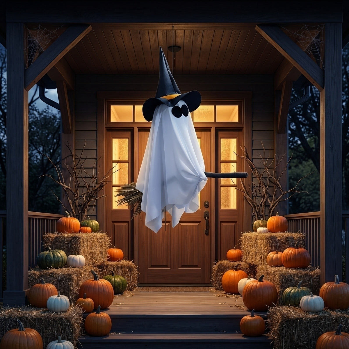 Halloween Decorations Outdoor, 4.5 FT Large Hanging Swing Ghost Halloween Decor with String Lights, Spooky Cute Ghosts Halloween Party Decorations for Front Porch Yard Tree