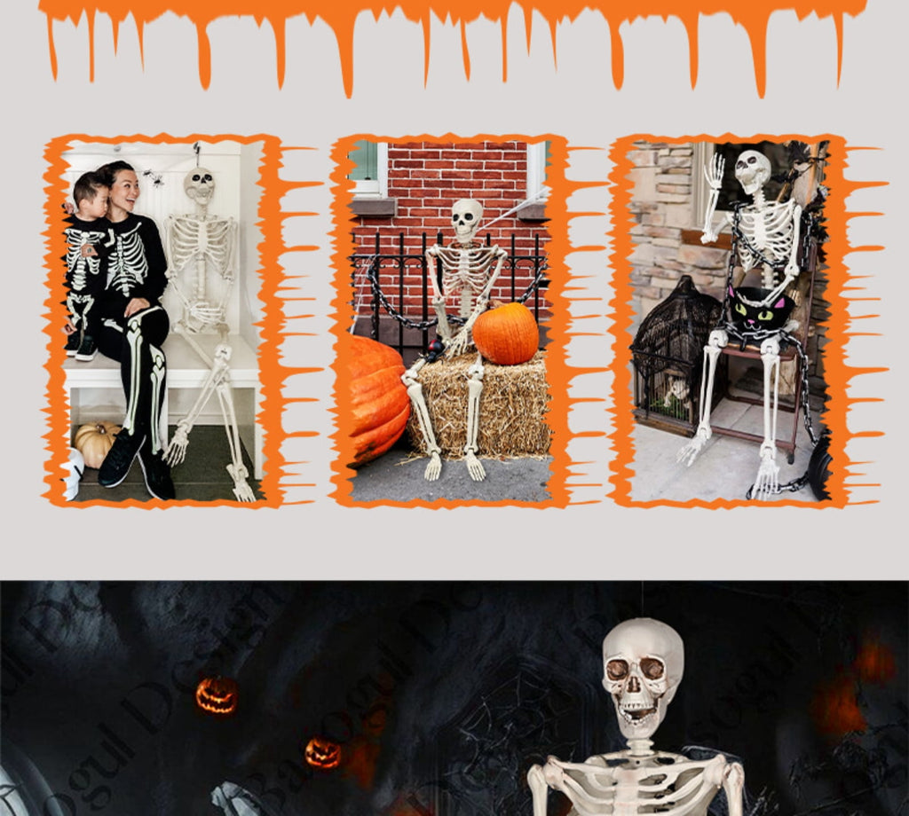 GoLucid Halloween Full Body Skeleton Decoration 78.74", Life Size Posable Skeleton Prop 200cm, Indoor Outdoor Haunted Yard Decor