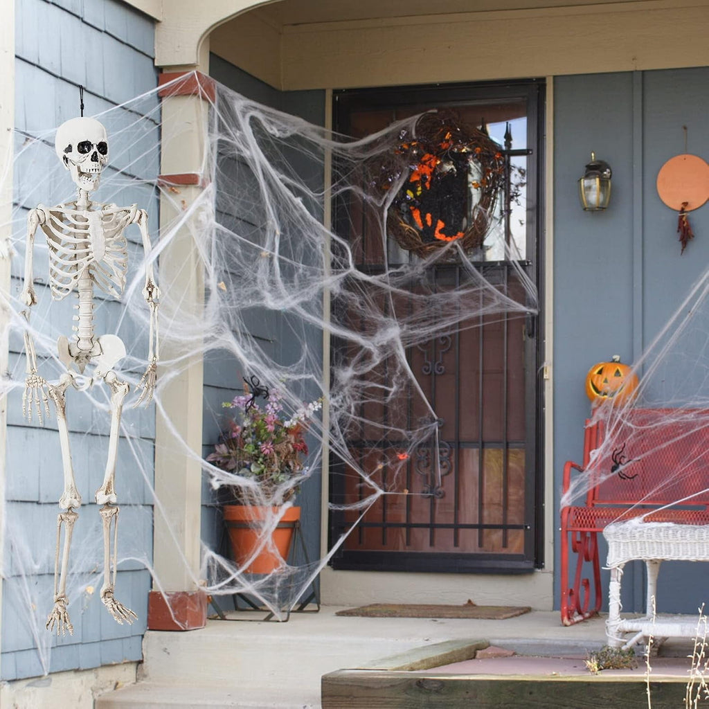 5.5ft Halloween Skeleton, Tall Outdoor Skeleton with Full Body Posable Joints, Scary Plastic Large Skeleton for Halloween Haunted House Spooky Scene Decorations