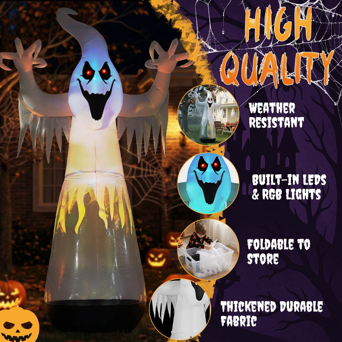 Ktaxon 12' Halloween Inflatables Ghost Outdoor Halloween Decoration,Color Change,Built-In LED