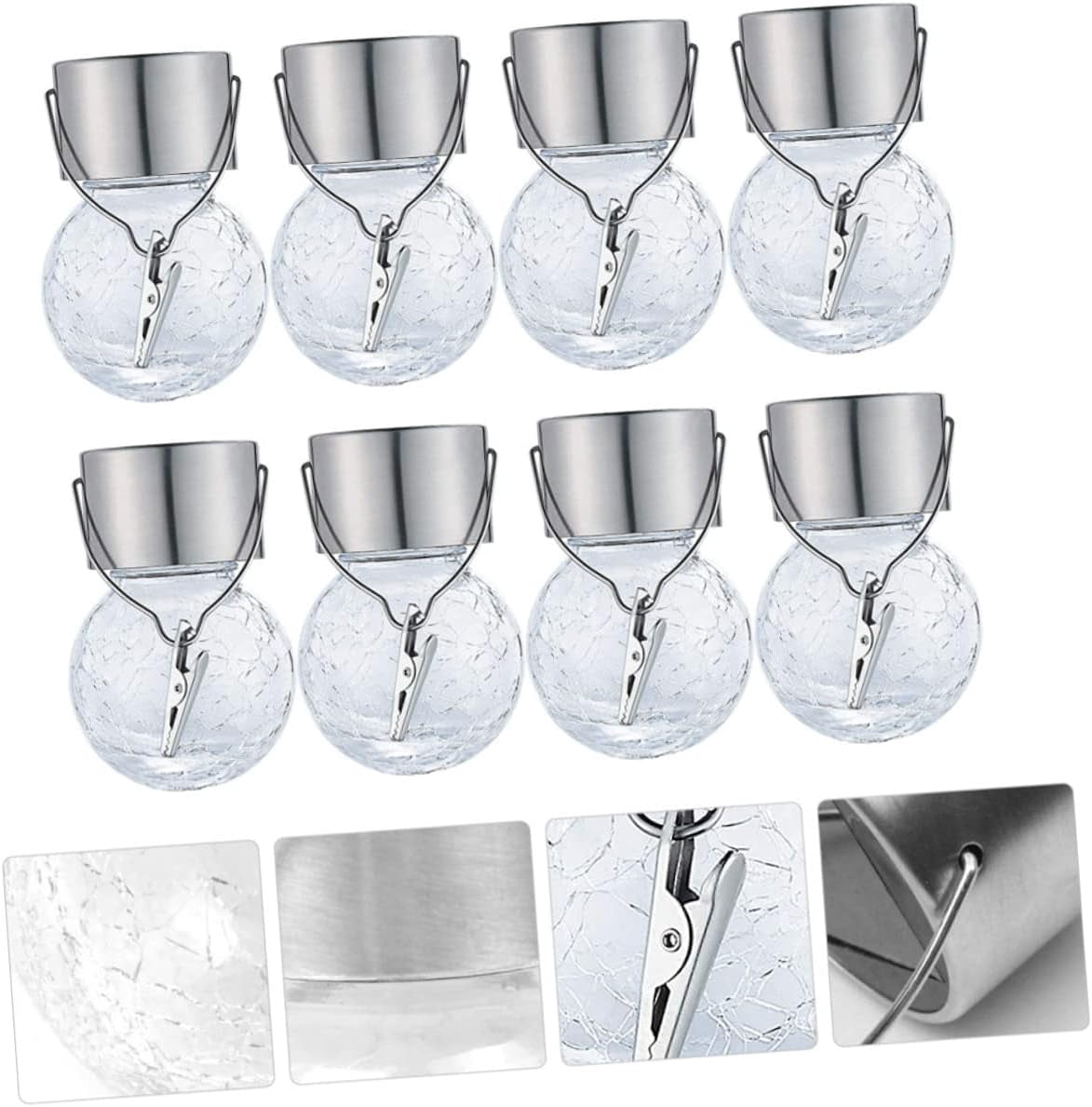 LINLIN Glass Pendant Light 8pcs Solar Lantern Outdoor Pendant Lights Lantern Chandelier Crackle Glass Globe Solar Lights Glass Solar Lights Outdoor Light Balls Hanging Crack Ball Lamp