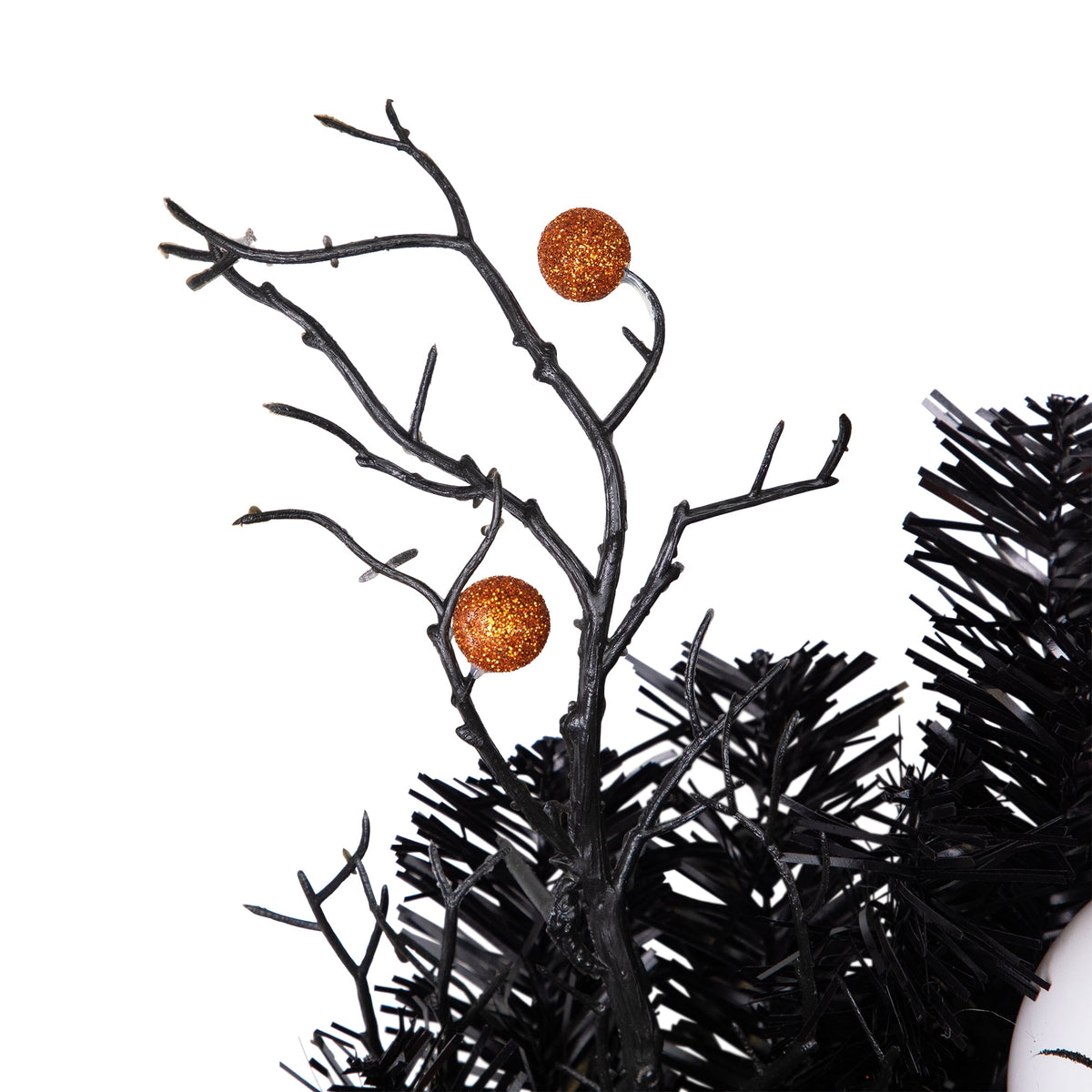Northlight Ornaments and Ghost Halloween Twig Pine Wreath - 24" - Orange and Black - Unlit
