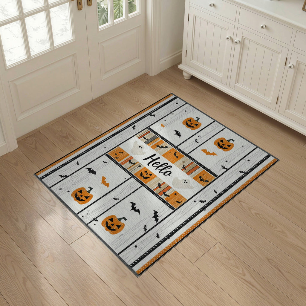 ODIKA Halloween Striped Pumpkin Ghost Farmhouse Welcome Fallc Door Pet Friendly & Kids Safe Play for Playroom, Bedroom, Reading Nook