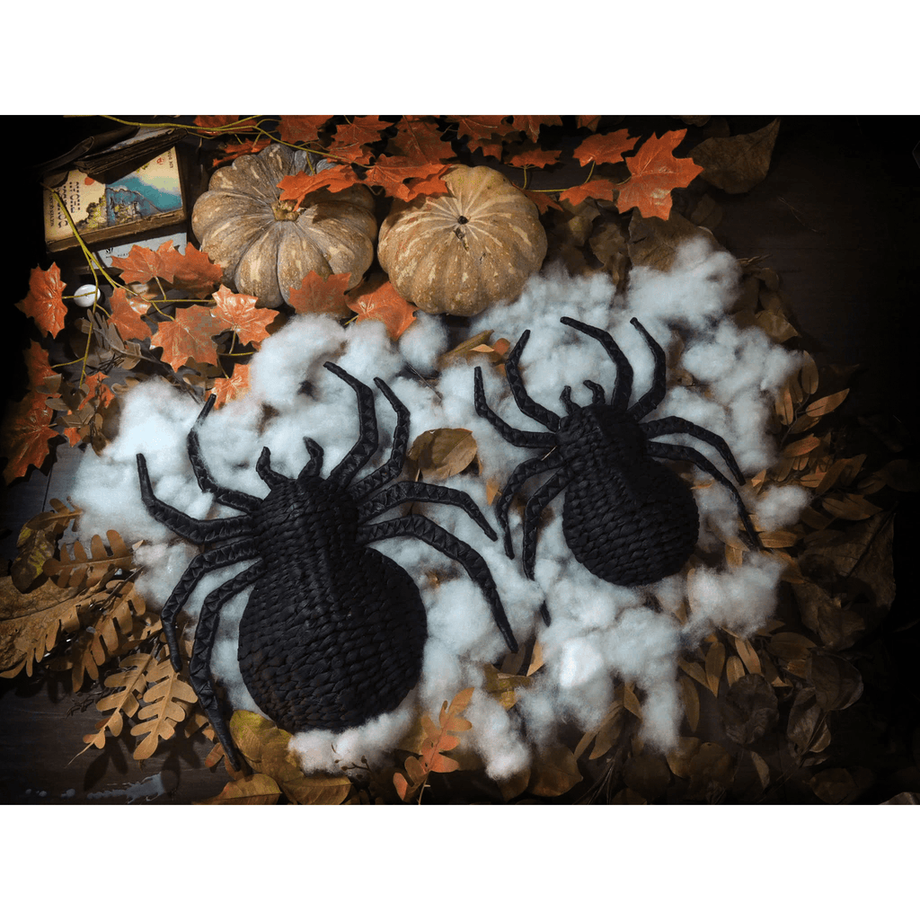 Set of 2 Handwoven Black Rattan Spider Wall Decor – Halloween or Gothic Accent
