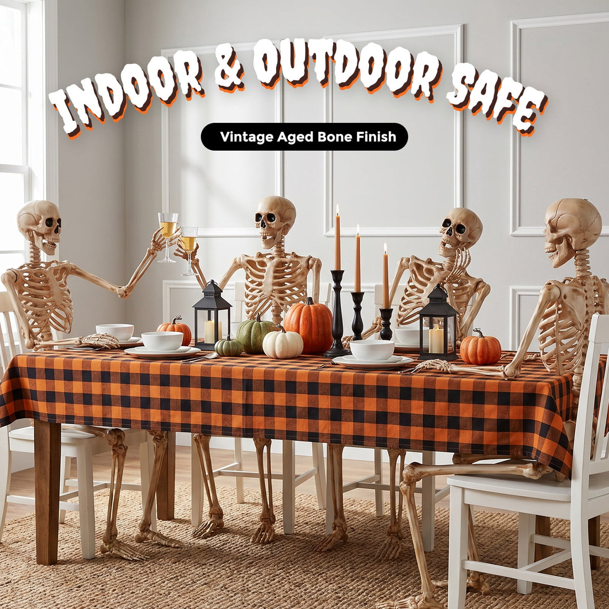 Ayieyill 5.4ft Halloween Skeleton Decorations, Weathered Posable Skeleton Decor for Halloween Decorations Outdoor Indoor