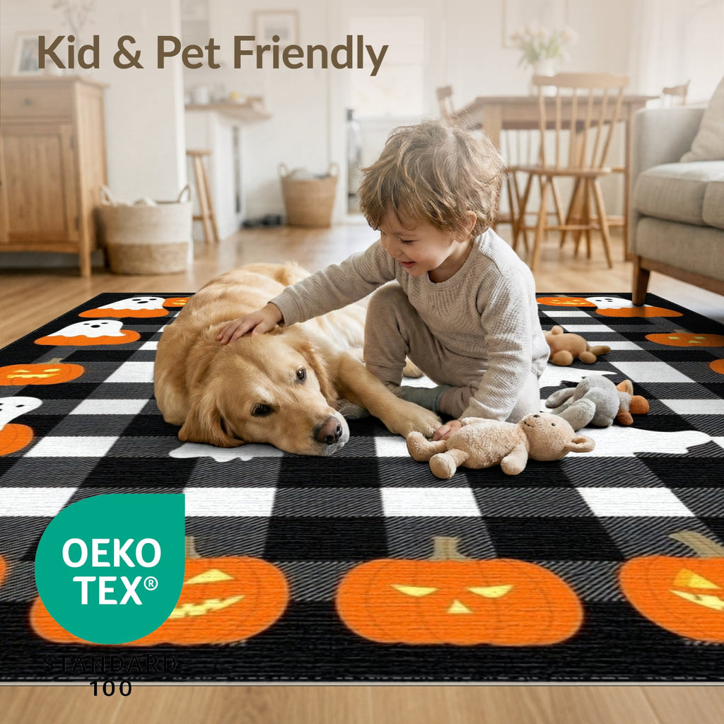 ODIKA Halloween Striped Pumpkin Ghost Farmhouse Welcome Fallc Door Pet Friendly & Kids Safe Play for Playroom, Bedroom, Reading Nook