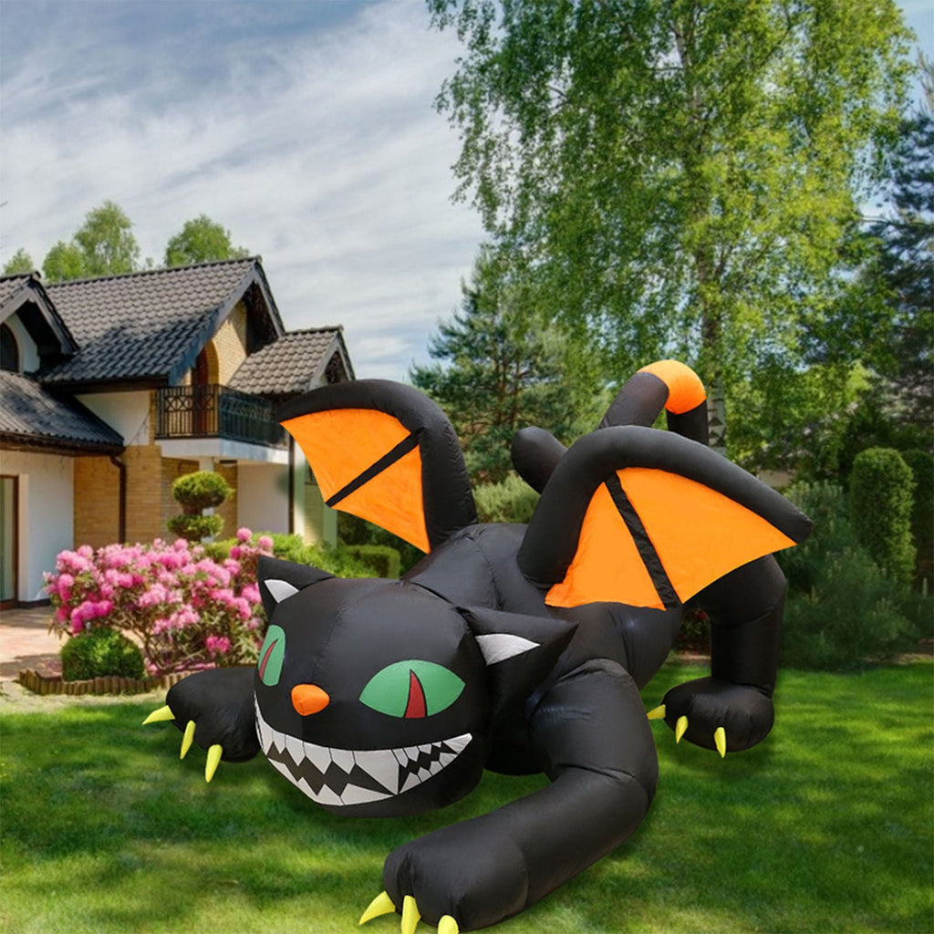 6FT Inflatable Black Cat Halloween Outdoor Decor with Built-in LED Lights Waterproof Polyester Blow Up Ornament for Yard Garden Party