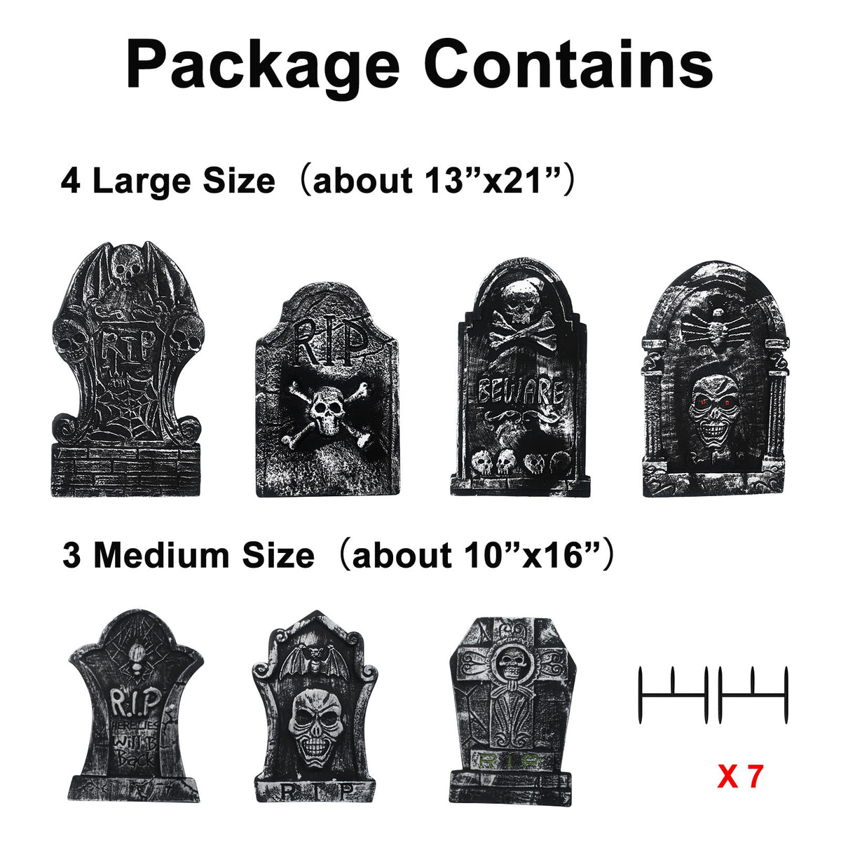7Pack Halloween RIP Graveyard Foam Tombstones Decorations with 14 Stakes for Halloween Outdoor Yard Decoration