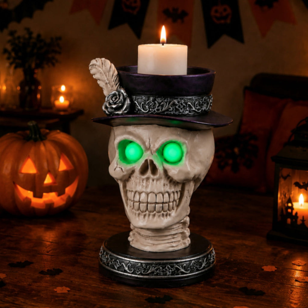 SpookHaven Halloween Ghost Resin Figurine, Light‑Up Ghost Statue with LED Glowing Green Eyes for Spooky Tabletop & Haunted House Party Decor