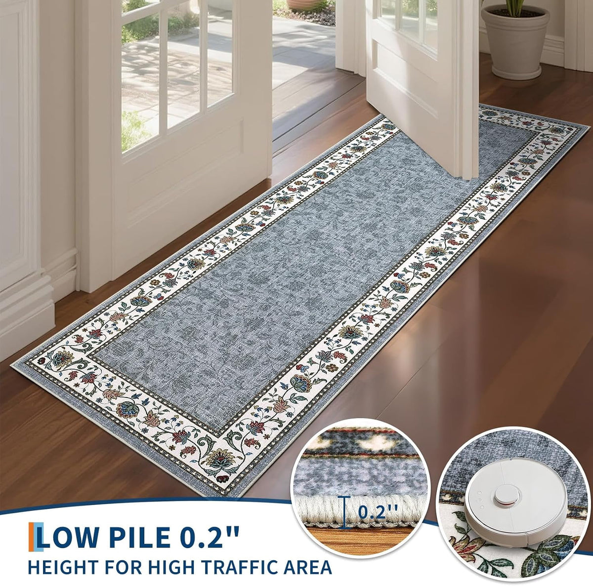 Large Living Room Rug 10x13 Non-Slip Floral Indoor Carpet Washable Floral Bordered Floor Mat Low Pile Non-Shedding Foldable Neutral Bedroom Rugs for Dining Room Nursery Home Office Red