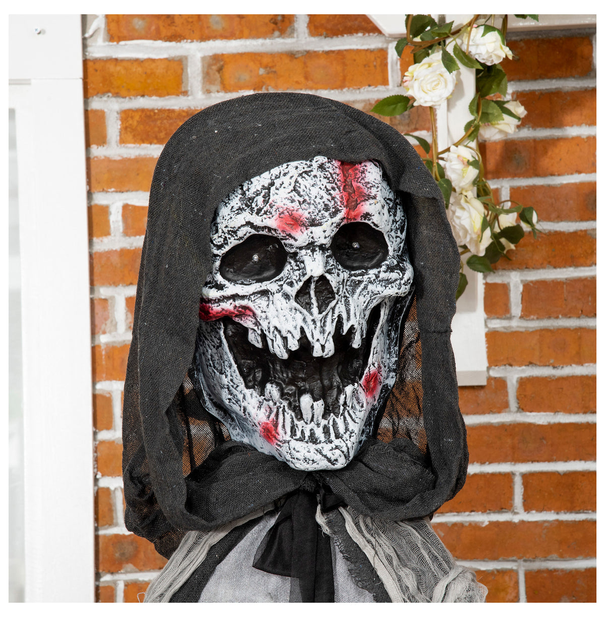 74" Halloween Skeleton Witch Prop, Animated Outdoor Decor with Sound & Motion Activation, Light Up Eyes & Chest, Howling/Chain Sounds, Life Size Animatronic Halloween Decoration