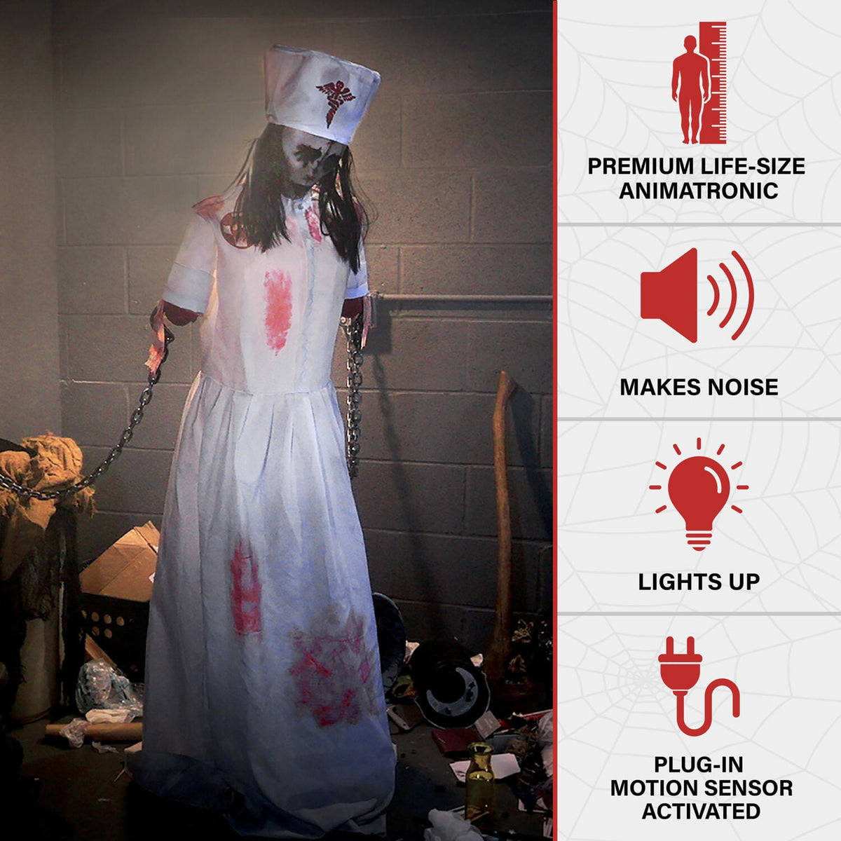 Haunted Hill Farm Life-Size Animatronic Convulsing Nurse by Tekky Halloween Decoration, 5.2-Ft.