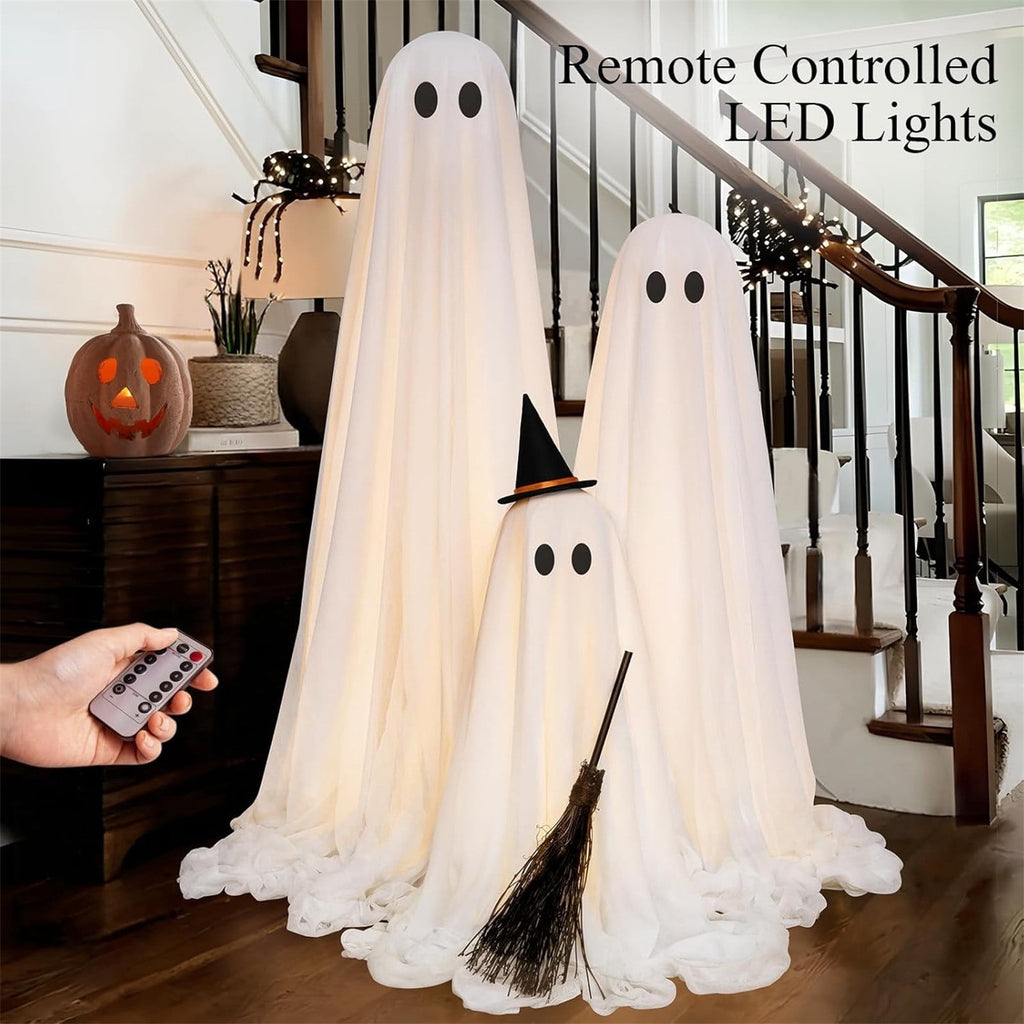 Halloween Decorations Outdoor - Set of 3 Light Up Spooky Ghosts Decoration with 8 Light Modes Timer Remote- Indoor Cute Party Ghost Decor for Yard Porch Lawn Home Front Door