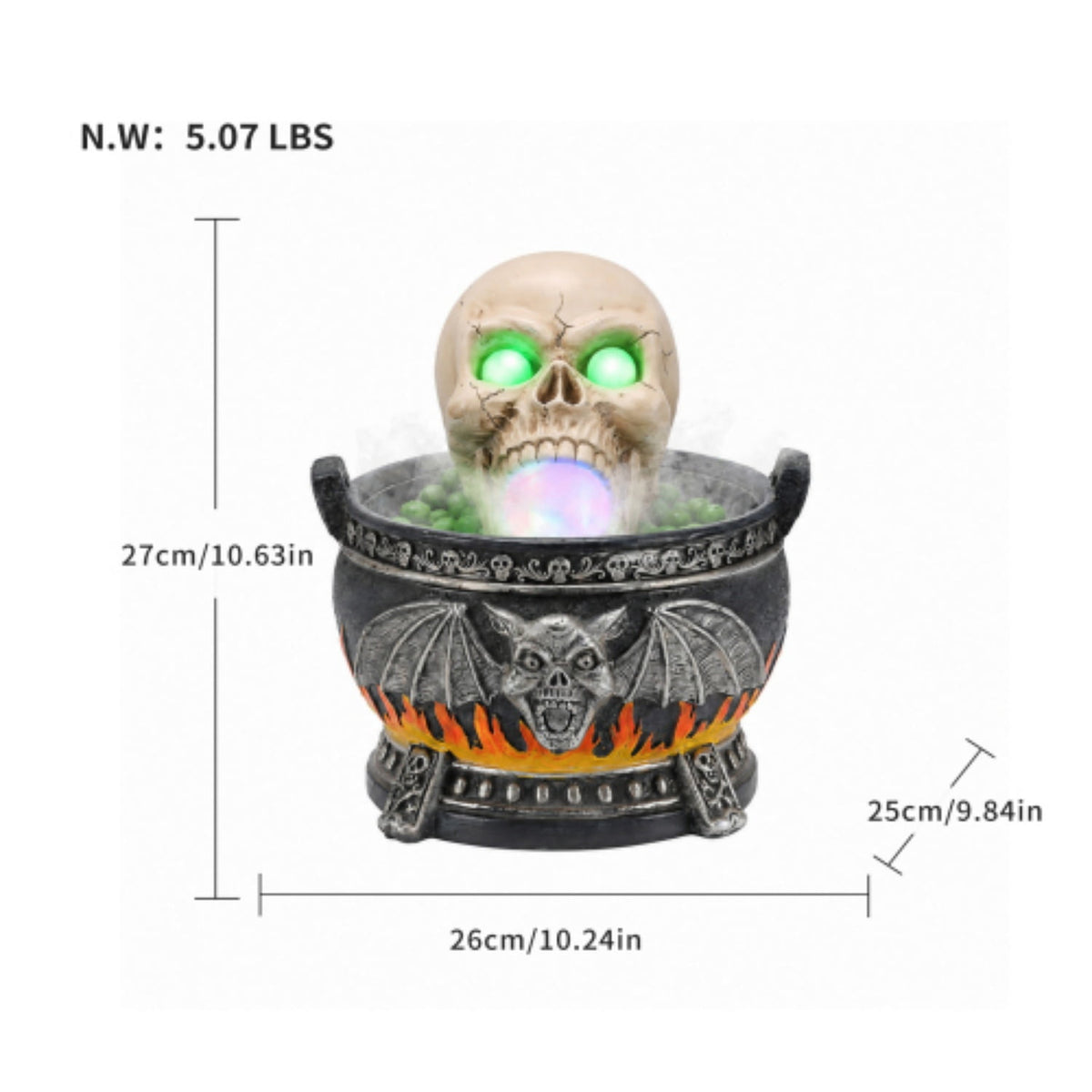 SpookHaven Halloween Jack‑O‑Lantern Pumpkin Mist Sprayer Figurine, LED Light‑Up Fogger with Witch Hat & Skull Decoration, Spooky Ornament for Tabletop Entryway Halloween Party Home Decor