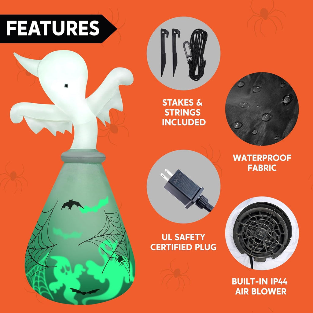 Joyfy 5 Ft Tall Halloween Inflatable Pumpkin,Blow Up Pumpkin with Projector Face and Music Lights,Outdoor Decorations for Yard,Garden,Lawn,Party