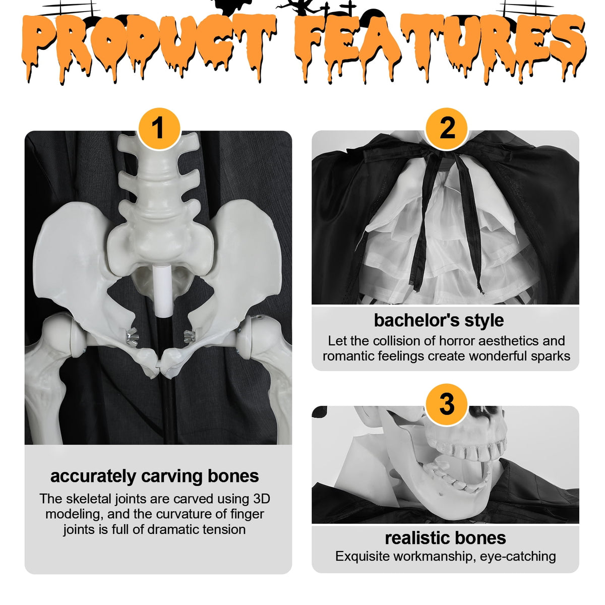 Thehsnt 65" Posable Skeleton Couple - Life Size Halloween Bride & Groom with Movable Joints