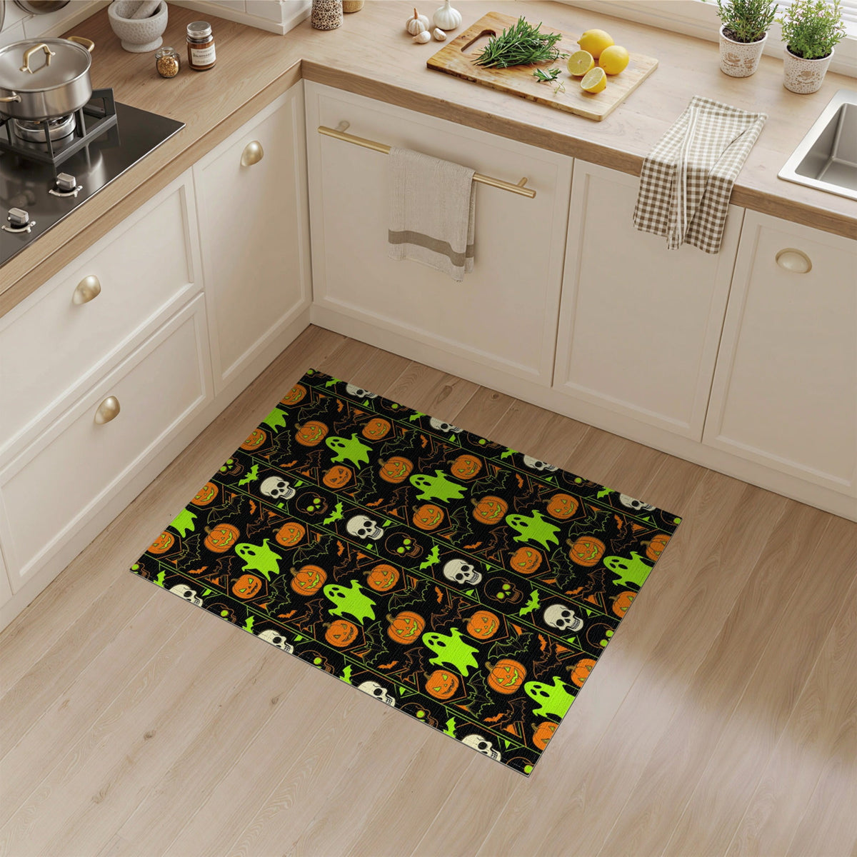 ODIKA Halloween October Phantom Gourd Flying Creature Fiber Doormat Stain Resistant Low Profile for Dorm Room, Small Living Apartment