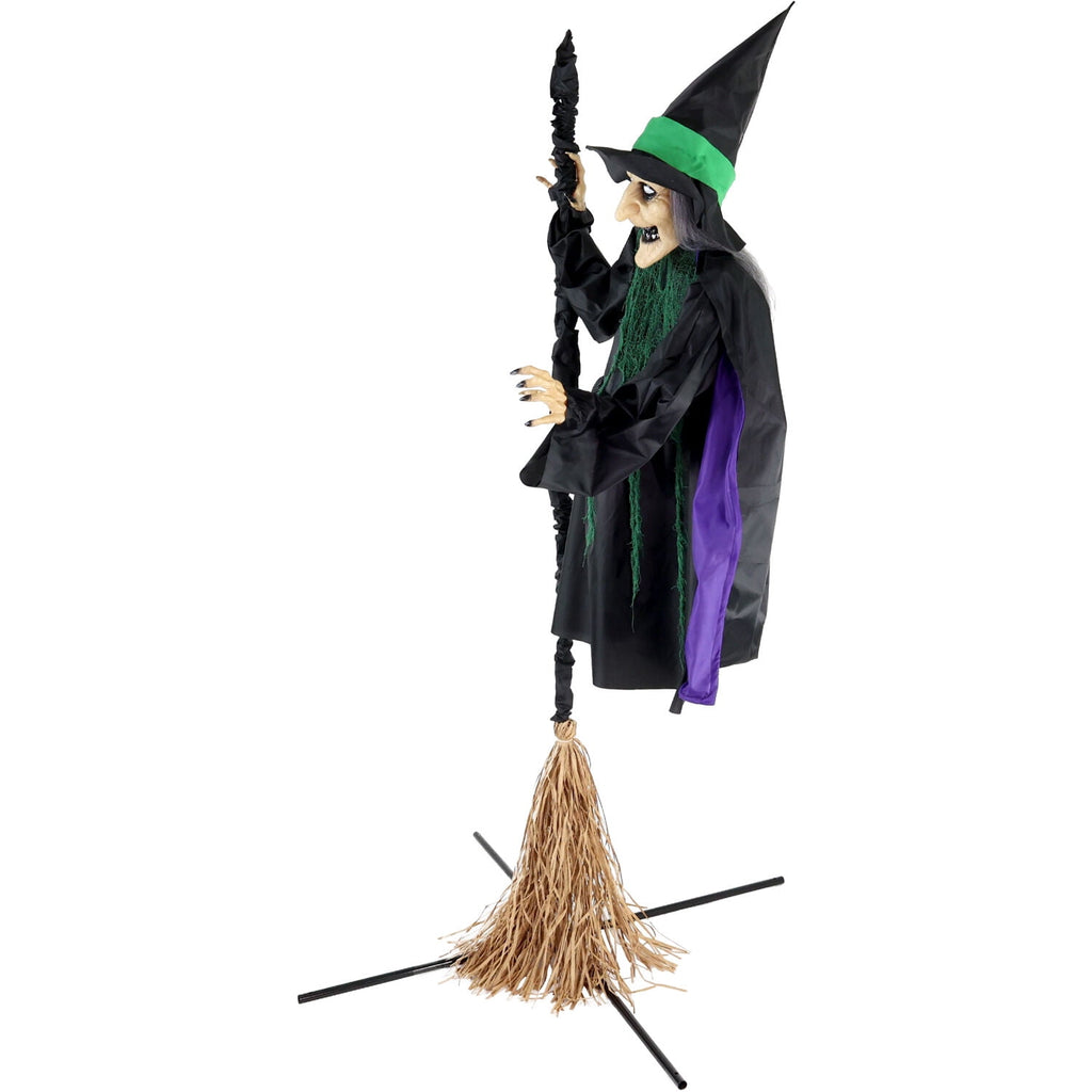 Haunted Hill Farm 6.0-Ft. Touch-Activated Mounted Flying Witch Halloween Animatronic