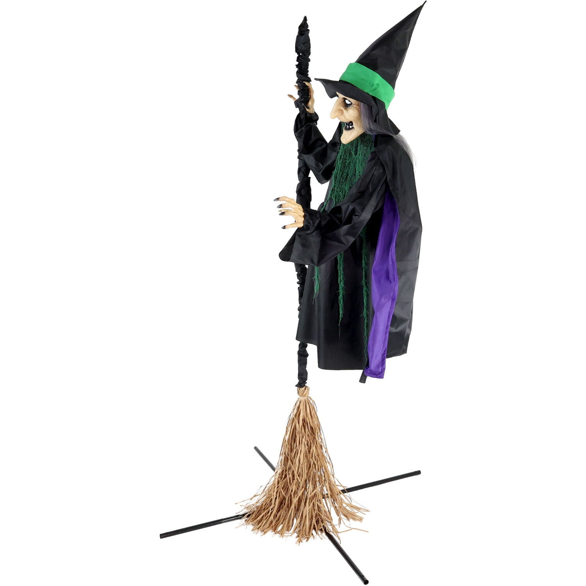 Haunted Hill Farm 6.0-Ft. Touch-Activated Mounted Flying Witch Halloween Animatronic
