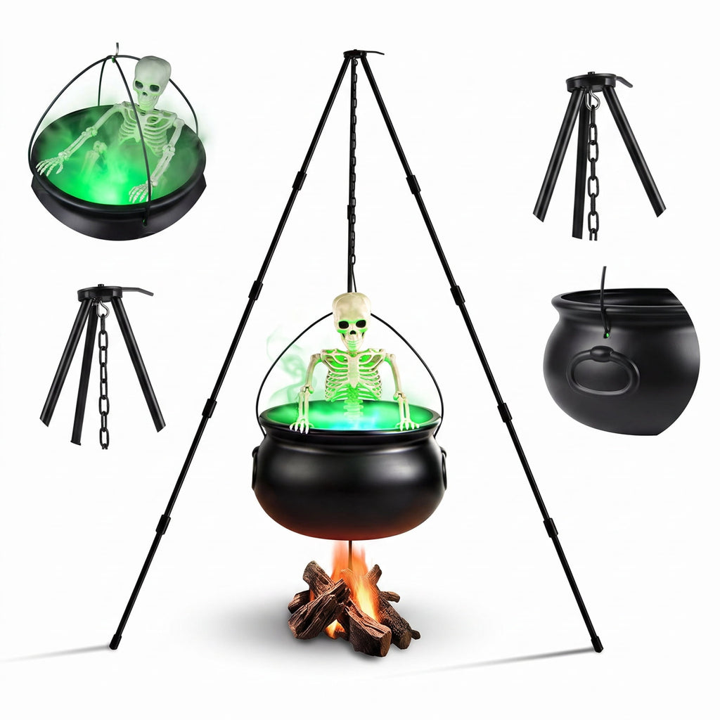 Halloween Decorations Outdoor Tripod Witch Cauldron Set with Skeleton for Lawn Yard Party
