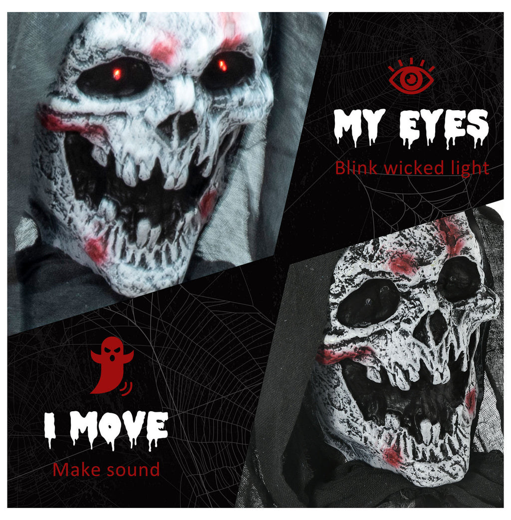 74" Halloween Skeleton Witch Prop, Animated Outdoor Decor with Sound & Motion Activation, Light Up Eyes & Chest, Howling/Chain Sounds, Life Size Animatronic Halloween Decoration