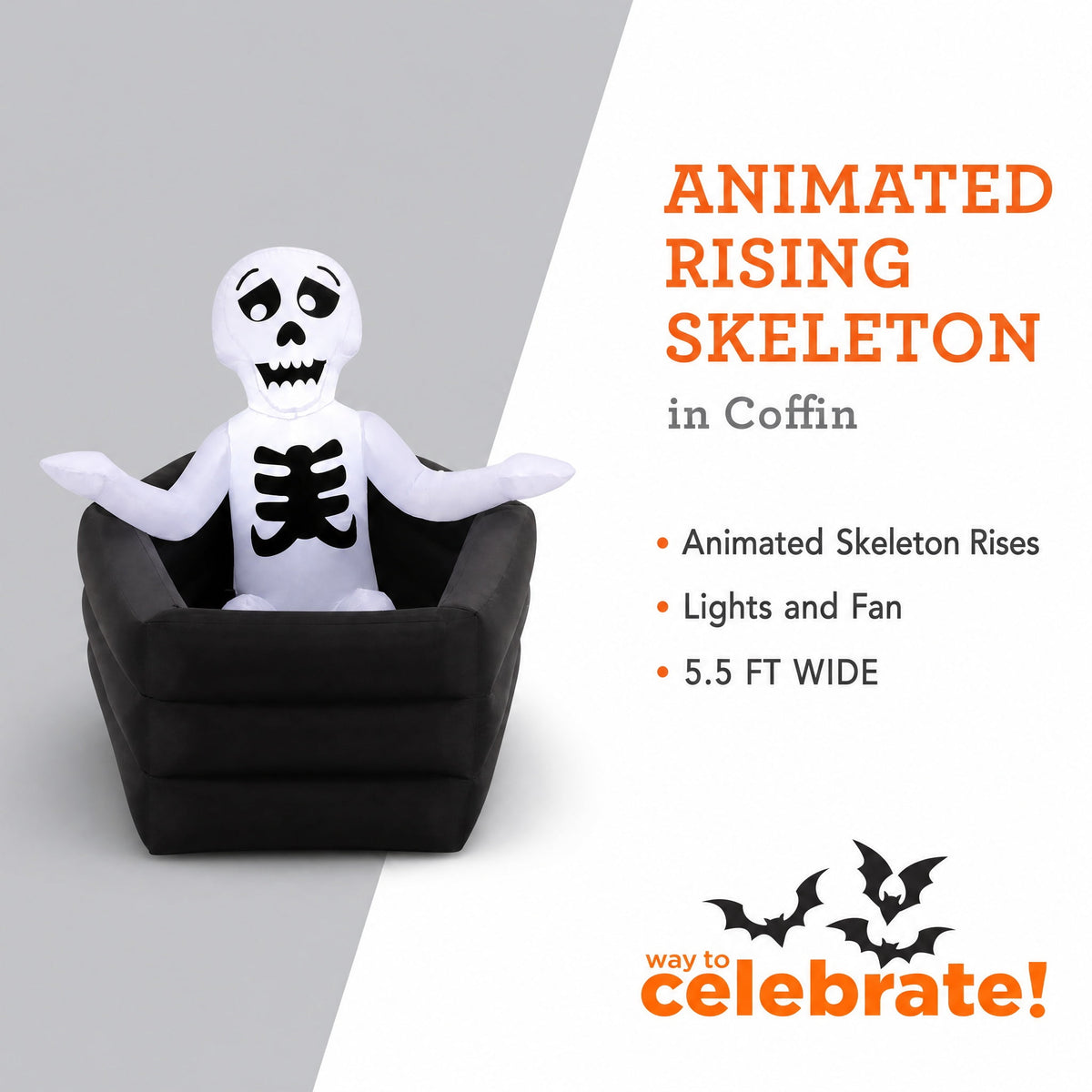 Animated Rising Skeleton in Coffin Airblown Yard Inflatable, Multicolor, 5.5', Halloween by Way To Celebrate