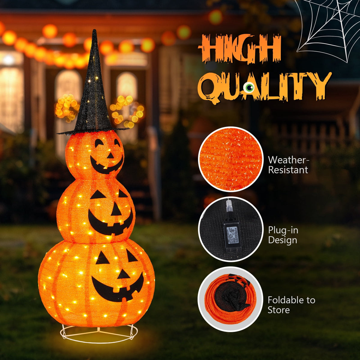 Ktaxon 3FT Pumpkins Halloween Lighted Pumpkin Outdoor Decoration for Holiday Lawn Garden Party,2Pcs