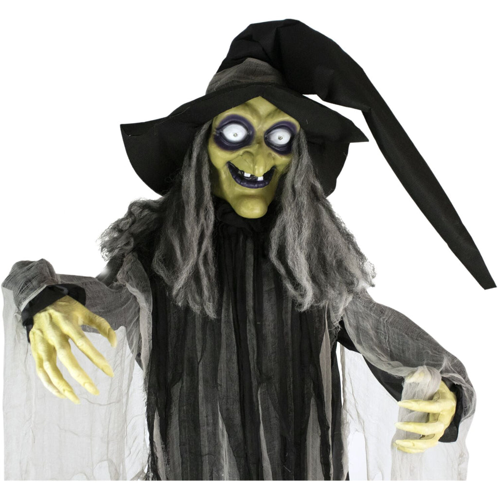 Haunted Hill Farm 6 ft Animatronic Talking Forest Witch with Movement and Lights for Scary Halloween Decoration, HHWITCH-44FLSA