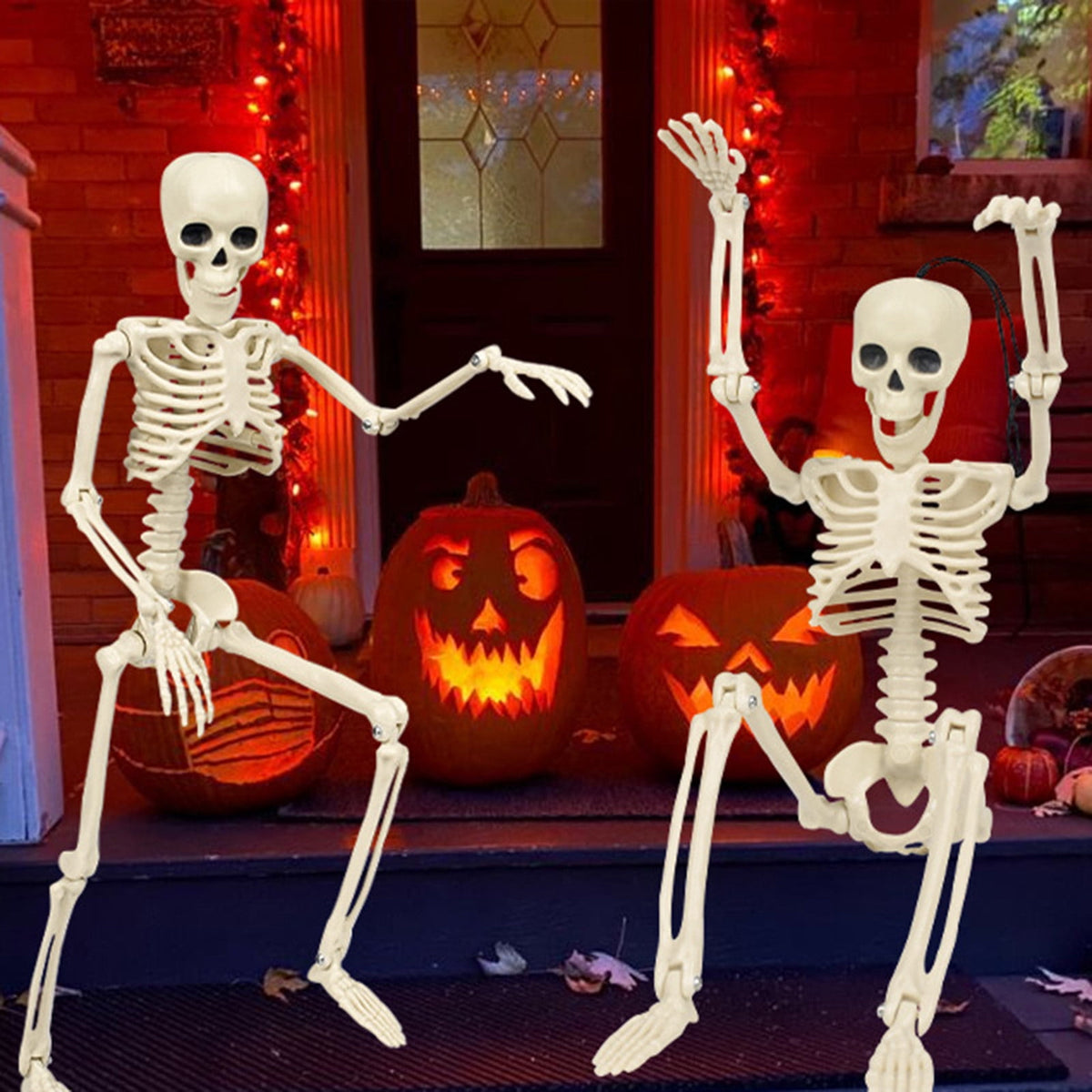 Posable Plastic Human Skeleton Prop 5.4FT Full Body Halloween Skeleton Decor with Movable Joints for Haunted House Yard Party Decoration