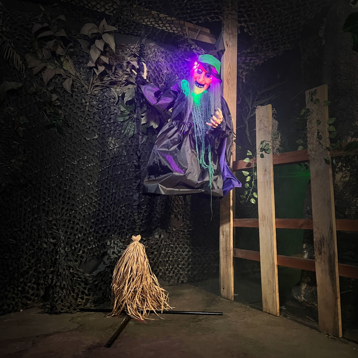Haunted Hill Farm 6.0-Ft. Touch-Activated Mounted Flying Witch Halloween Animatronic