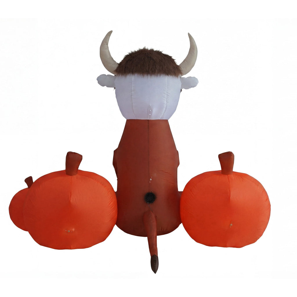 Skeleton Highland Cow with Pumpkins Airblown Yard Inflatable, Multicolor, 5', Halloween by Way To Celebrate