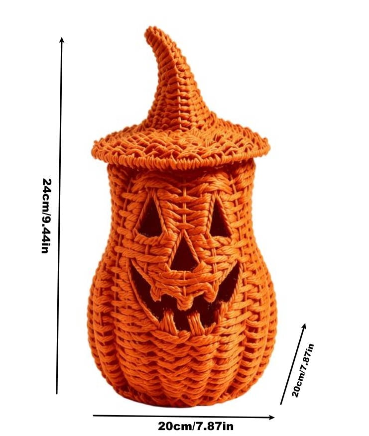 Lighted Halloween Table Centerpiece, Witch Hat Pumpkin Lamp, Black Woven Rattan Halloween Decor Indoor, Glowing Tabletop Decoration for Party Home