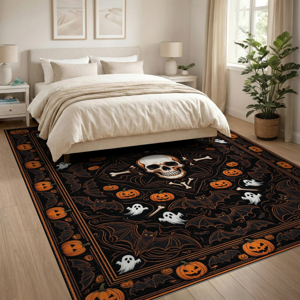 ODIKA Halloween October Phantom Gourd Flying Creature Fiber Doormat Stain Resistant Low Profile for Dorm Room, Small Living Apartment