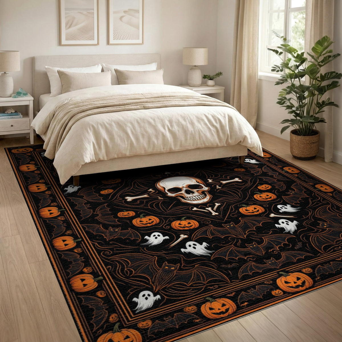 ODIKA Halloween October Phantom Gourd Flying Creature Fiber Doormat Stain Resistant Low Profile for Dorm Room, Small Living Apartment