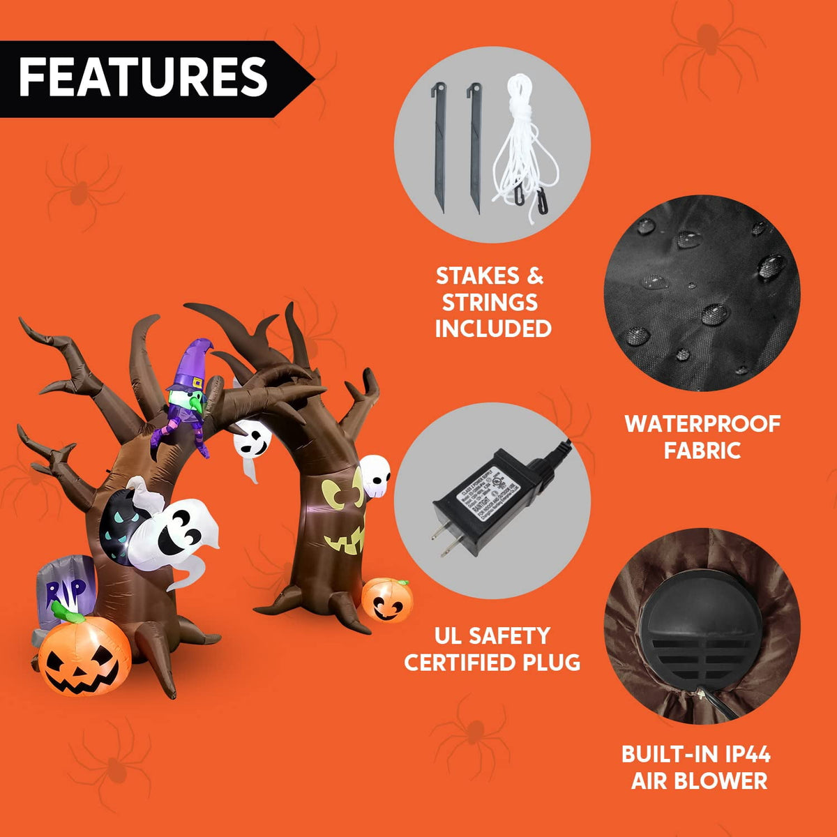 Joiedomi Halloween Inflatable 10 FT Tall Tree Archway with Skulls and Characters, Inflatable Pumpkin and Ghost with Build-in LEDs Blow Up Inflatables for Halloween Party Outdoor Yard Lawn Garden Decor