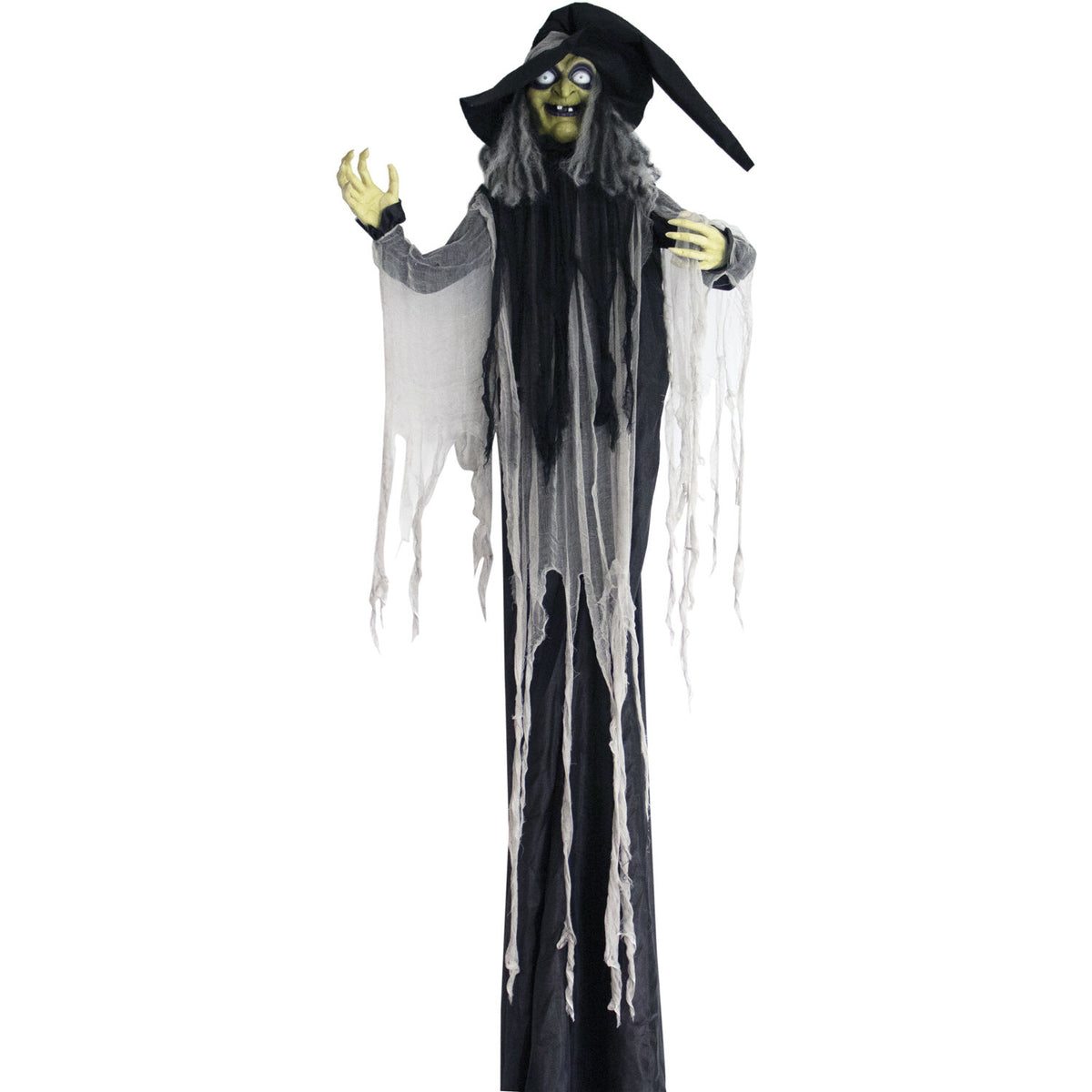 Haunted Hill Farm 6 ft Animatronic Talking Forest Witch with Movement and Lights for Scary Halloween Decoration, HHWITCH-44FLSA